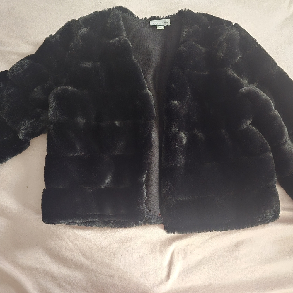 Marc New York Black Teddy Jacket Plush Faux - MEDIUM
